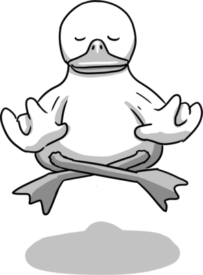 a rubber duck zenfully floating in the lotus pose