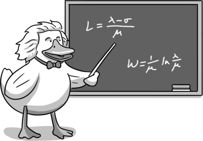 a professorial rubber duck in front of a blackboard